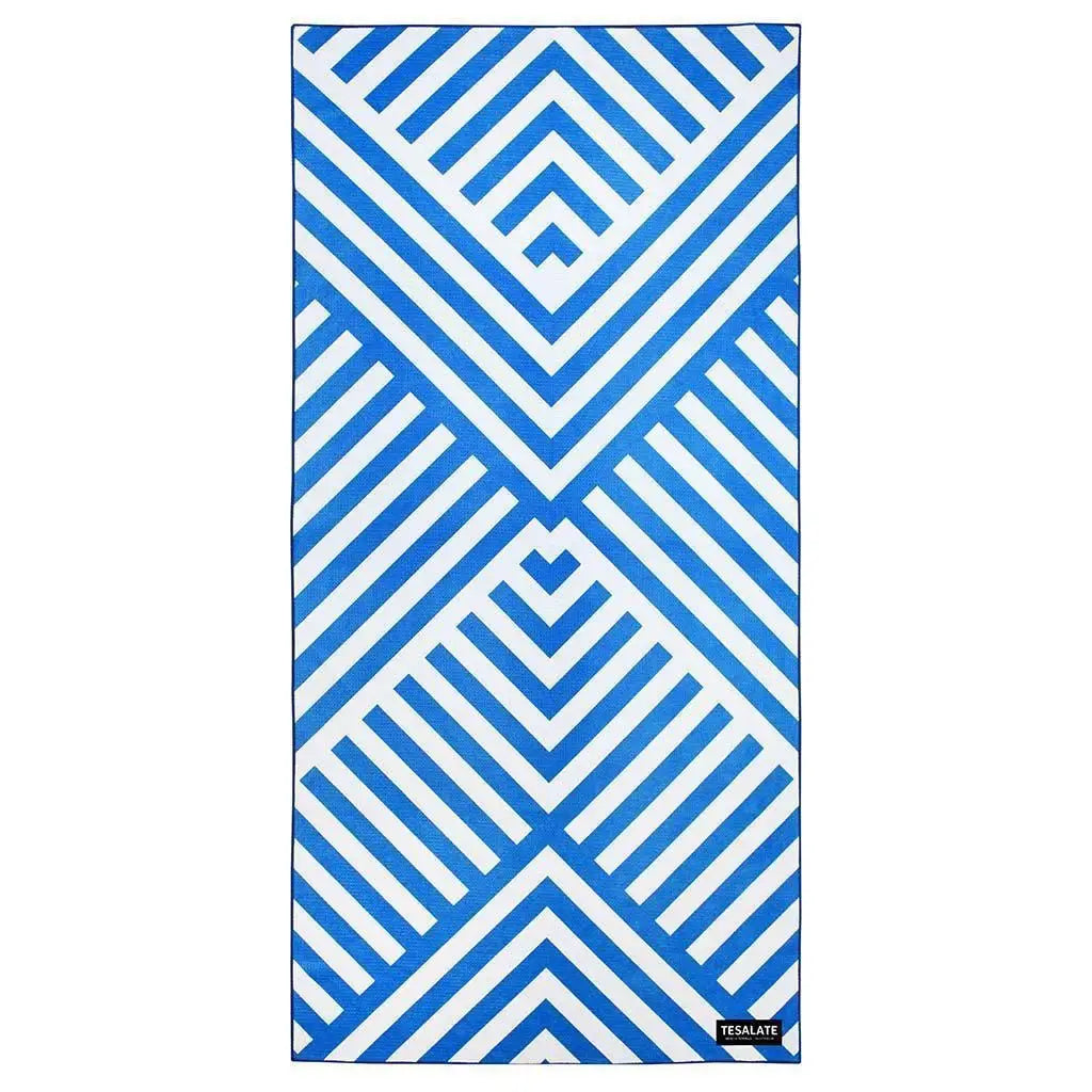 blue geometric microfibre towel pattern quick dry beach towel design detail