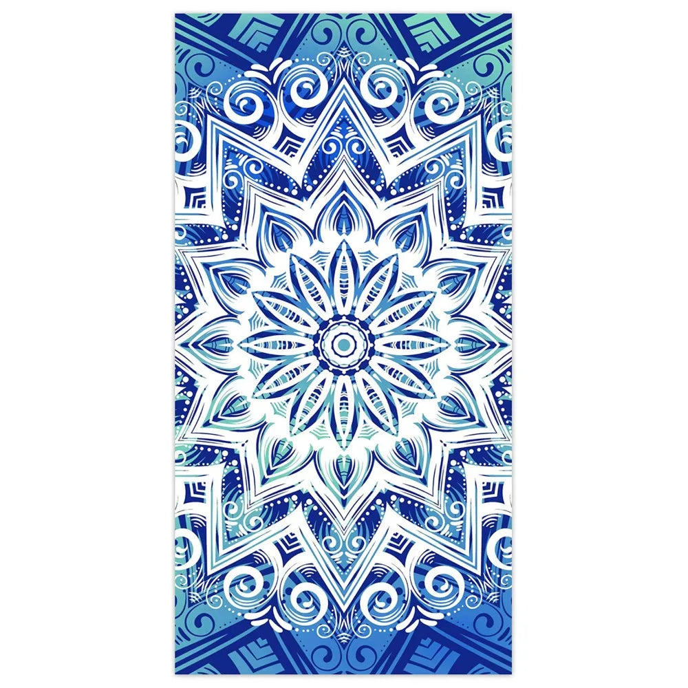blue mandala towel pattern detail geometric design microfibre beach towel print