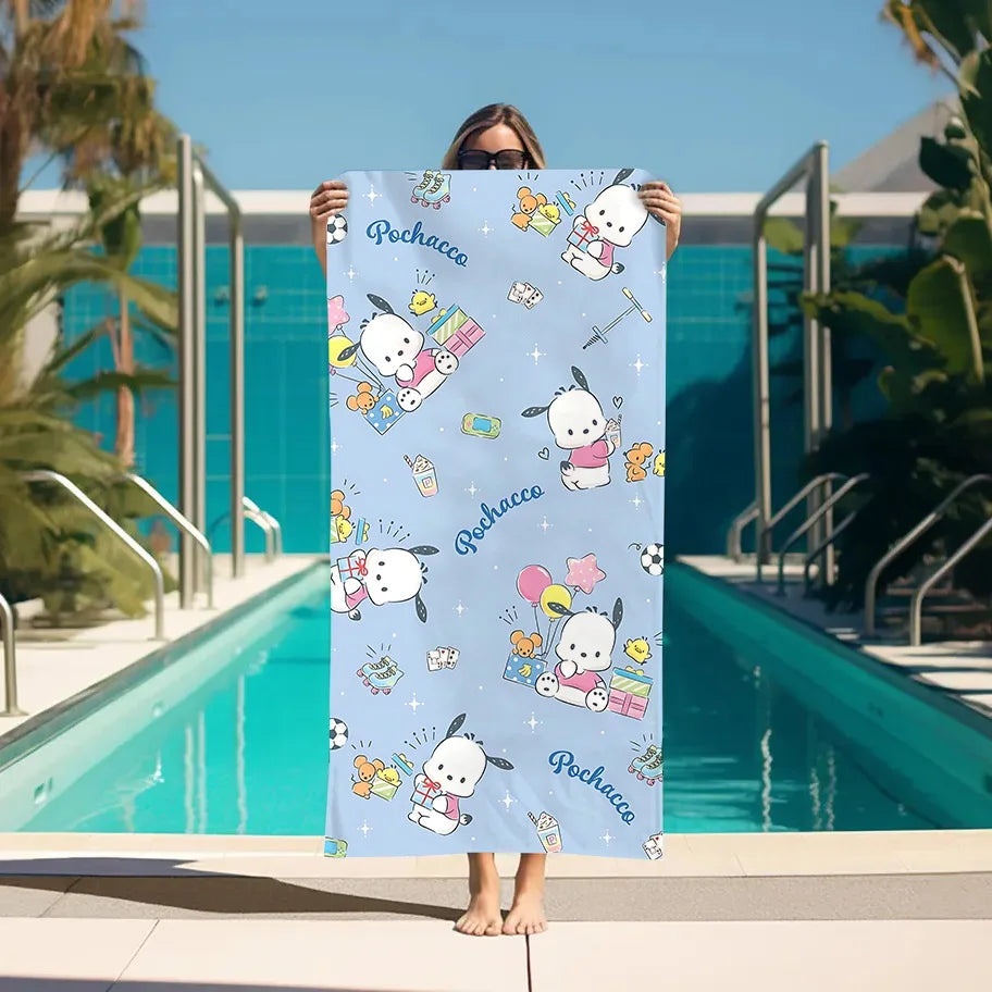 puppy print microfibre towel happy pup blue design