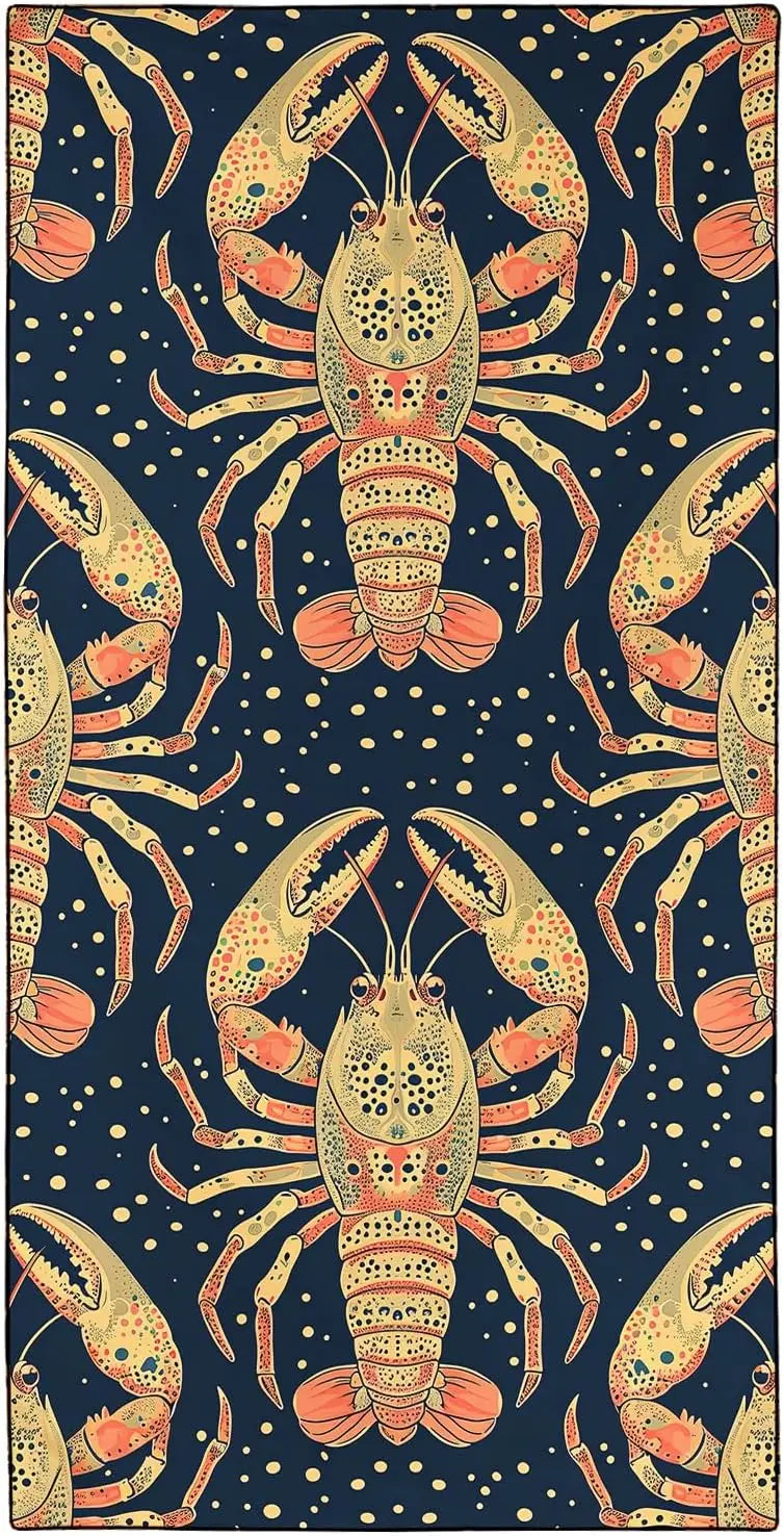 Coastal Lobster microvezel strandhanddoek met donkere marineprint