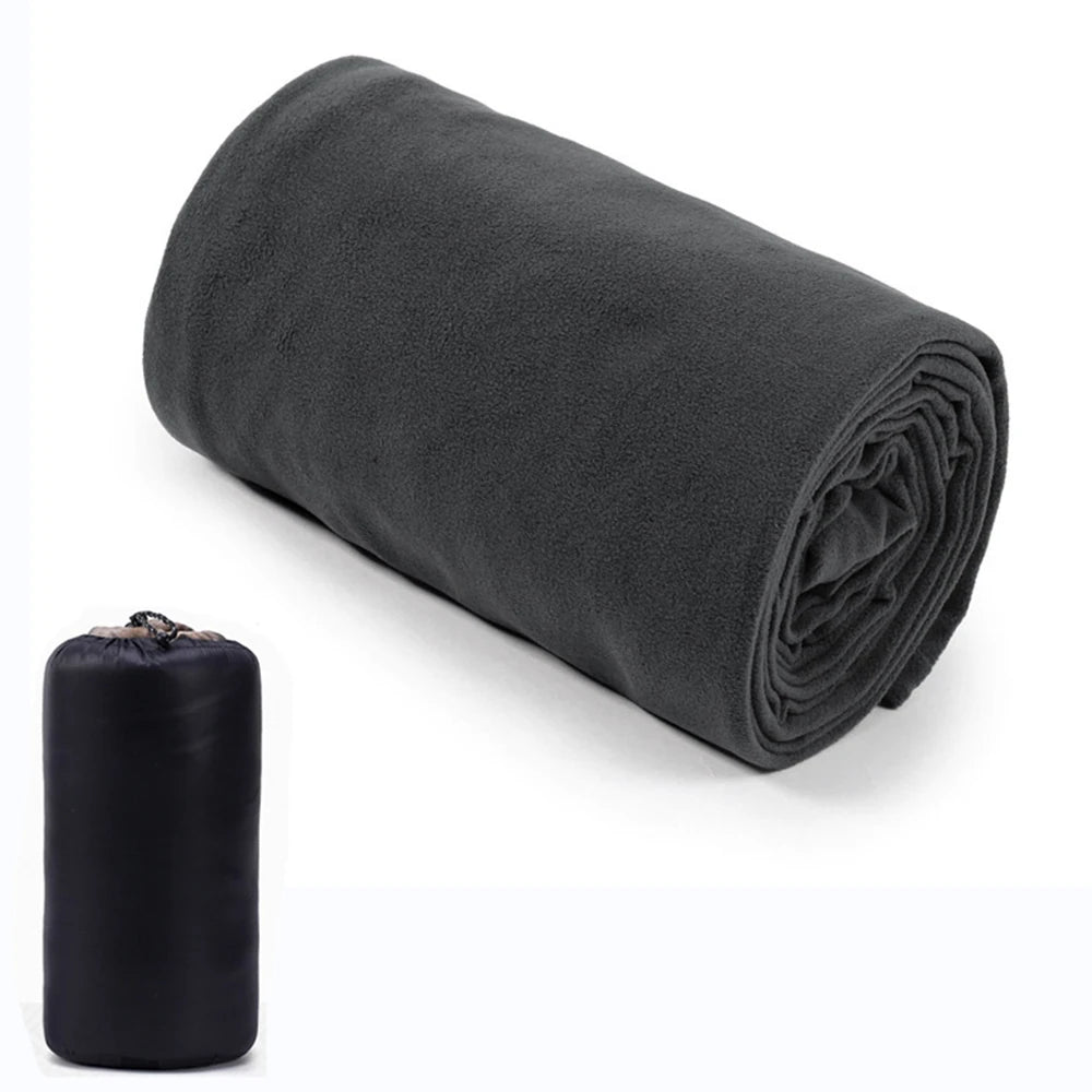 grey microfiber sleeping bag liner with travel pouch
