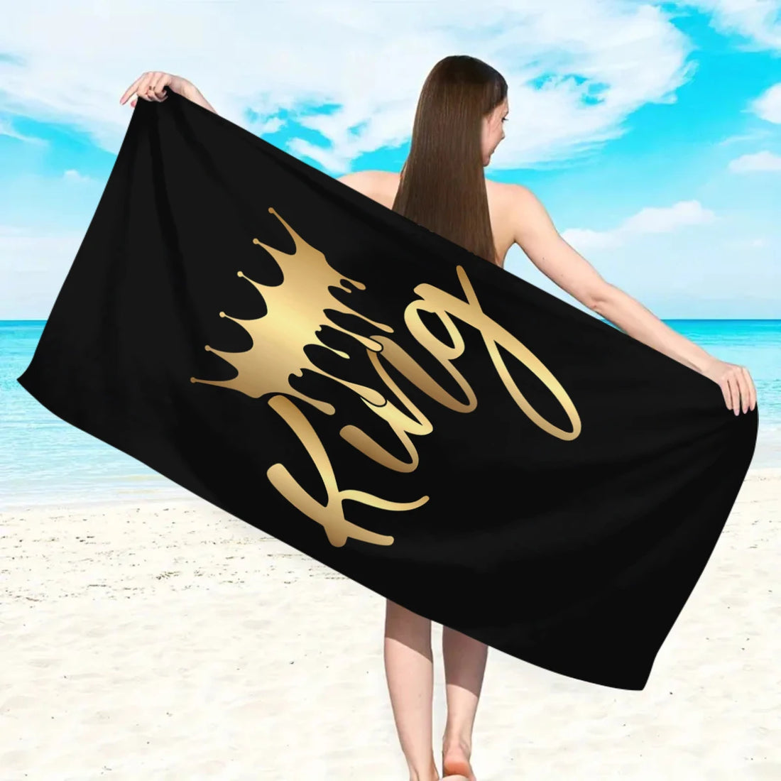 King & Queen Printed Beach Towel | Ultra-Soft & Quick-Dry Microfibre Blanket