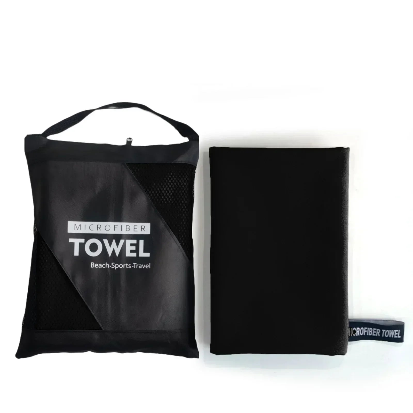 black microfibre sports towel compact gym towel with pouch