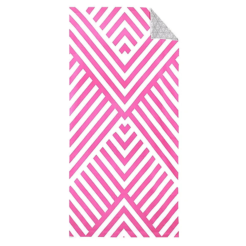 pink geometric microfibre towel pattern lightweight quick dry beach towel design