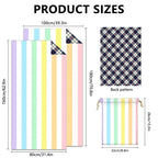 Striped microfibre beach towel size comparison 80x160 and 100x180 cm dimensions