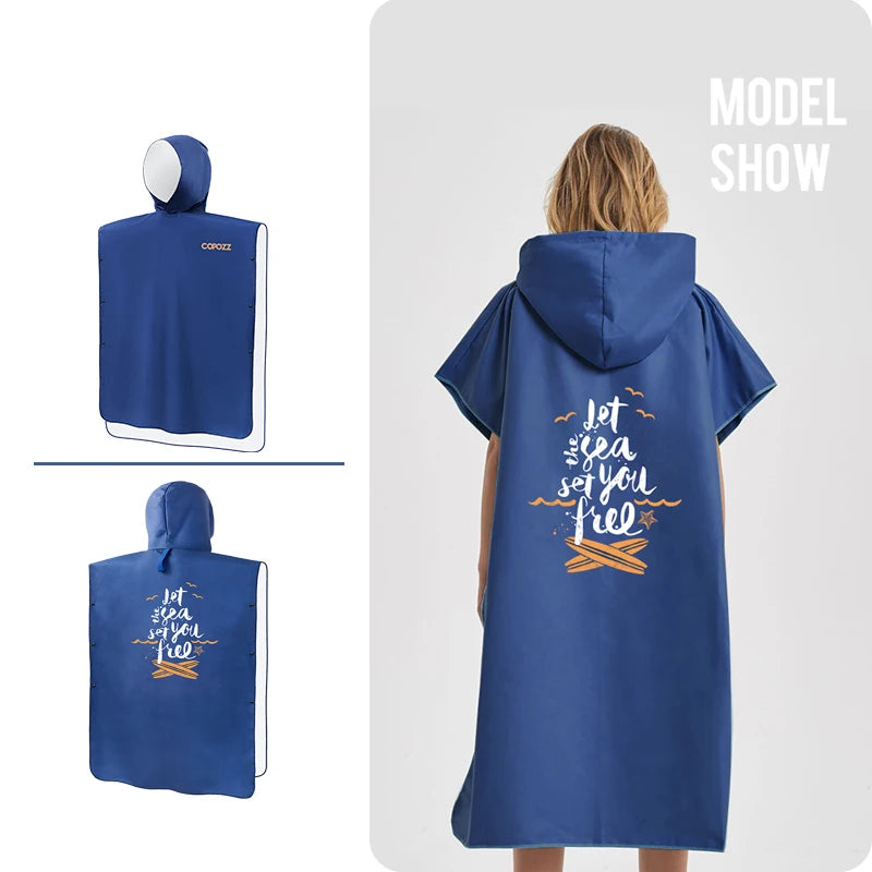 blue summer adult microfibre surf poncho hooded towel