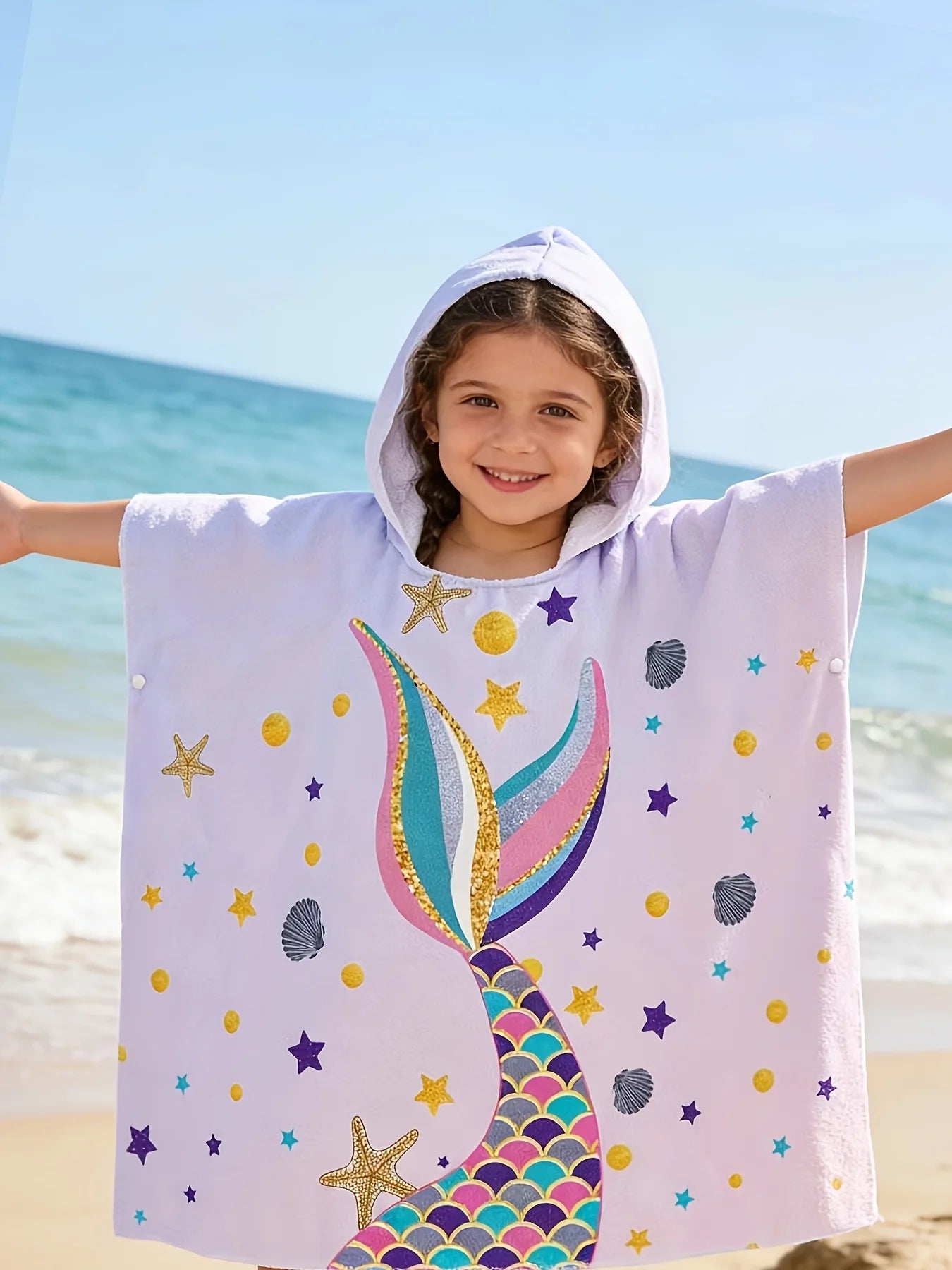 kids hooded microfiber beach towel mermaid quick dry sand free