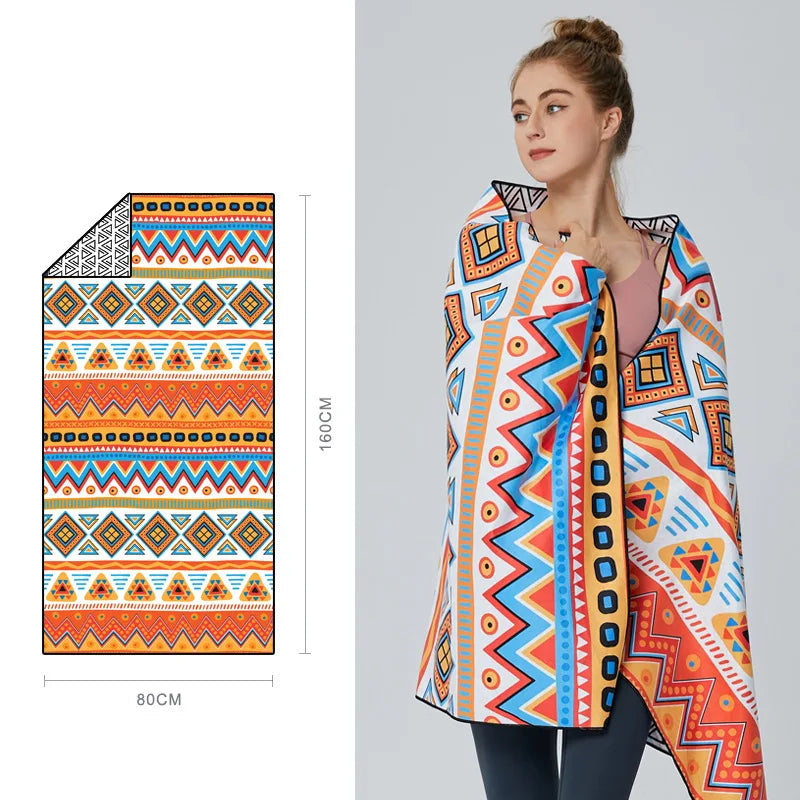 sunset aztec stripe velvet microfibre towel colorful pattern