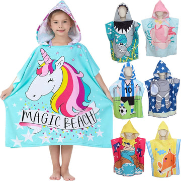 Kids Cartoon Hooded Towel Cloak for Bath, Pool & Beach