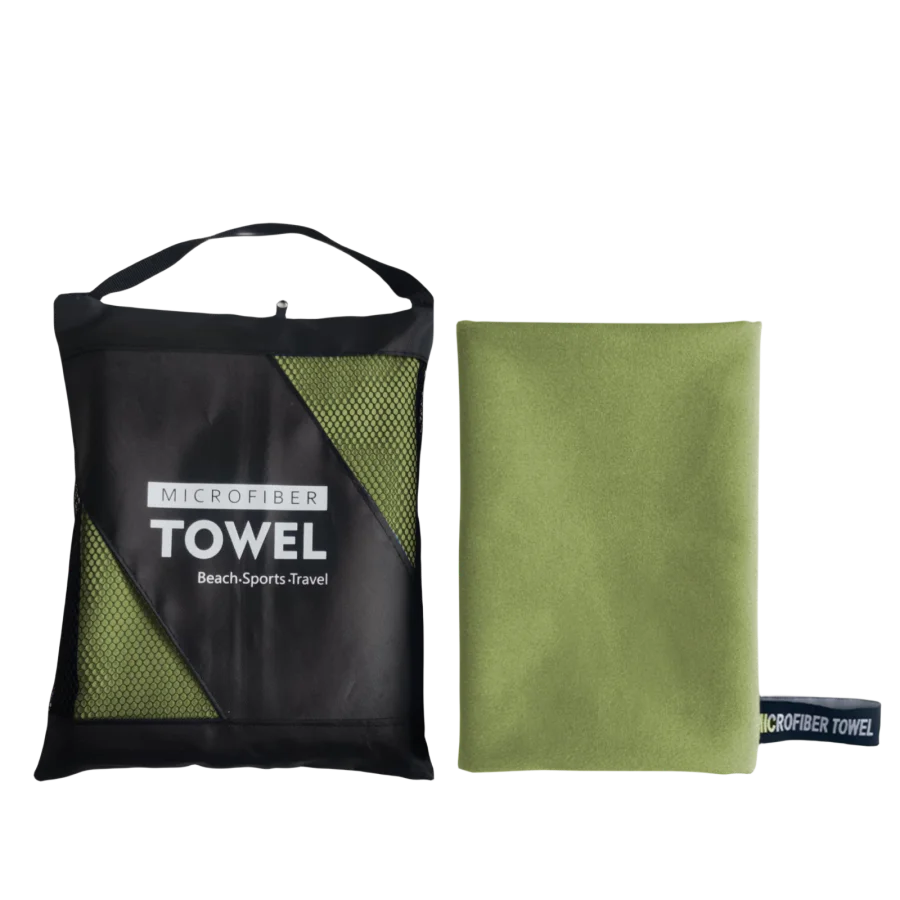 Green oversized microfibre beach towel with carry pouch, sand free quick dry towel