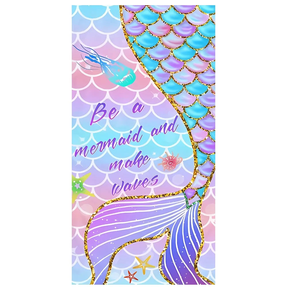mermaid print towel flat lay microfibre beach towel colorful design detail