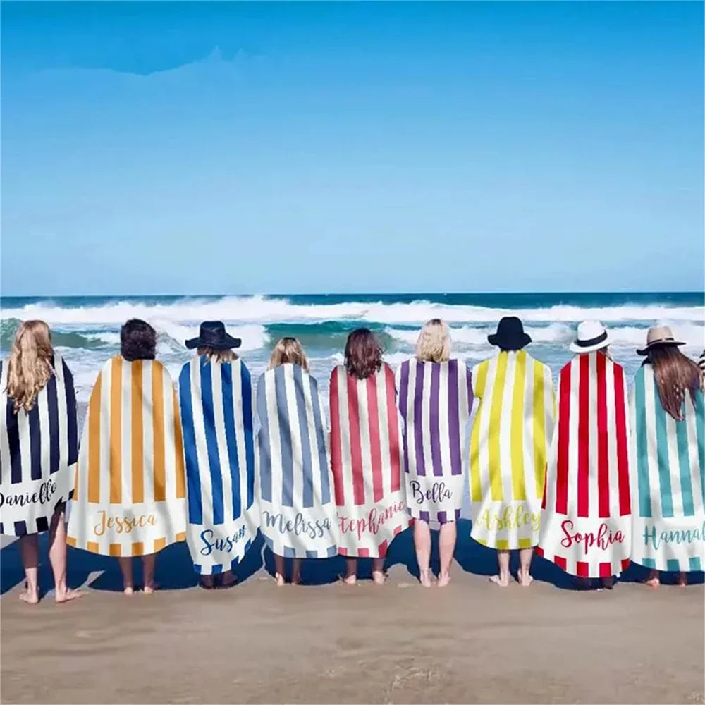 Personalised Striped Microfibre Beach Towel - Navy Blue Stripes