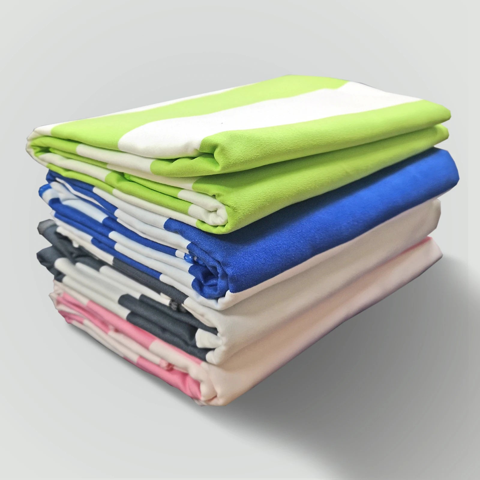 striped microfibre towel folded stack quick dry lightweight towel color variations