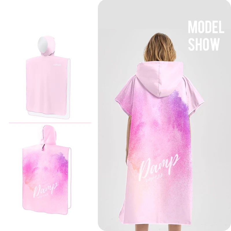 pink adult microfibre surf poncho hooded towel