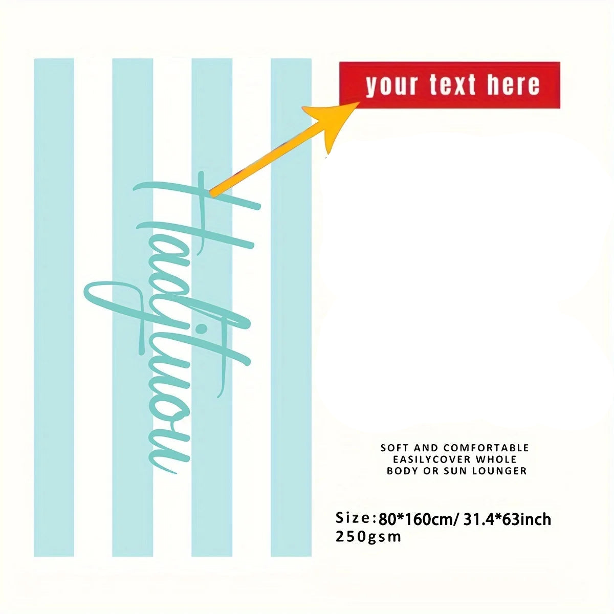 Mint striped personalised beach towel with name, lightweight quick dry microfibre towel