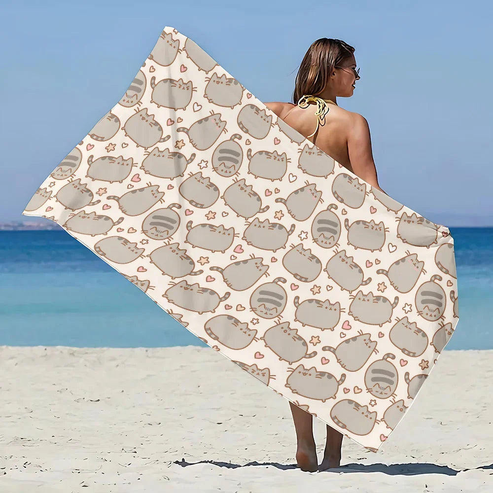 Cute Cats Microfibre Beach Towel - Beige Pattern