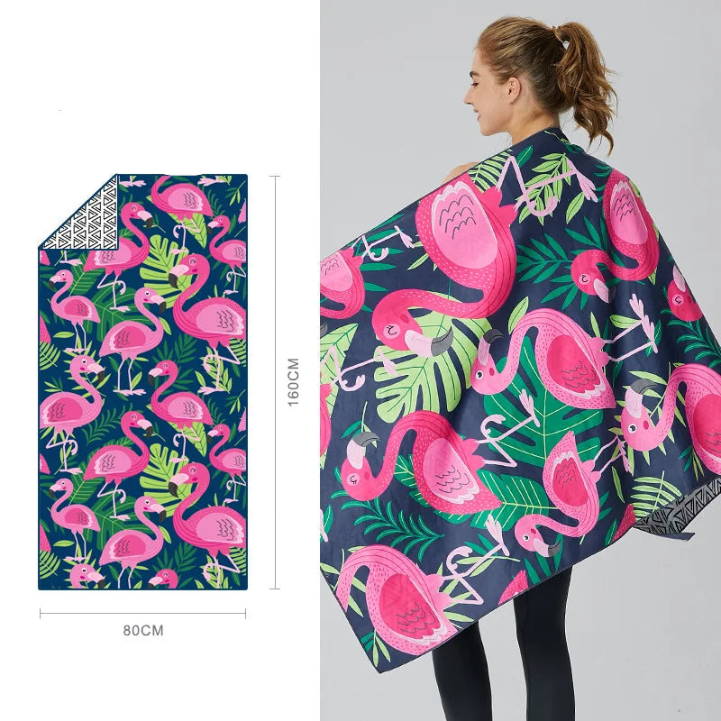 pink hibiscus velvet microfibre towel tropical flamingo pattern
