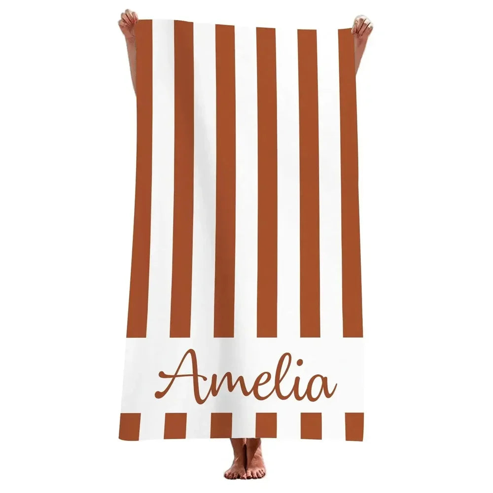 Personalised Striped Microfibre Beach Towel - Deep Burgundy Stripes