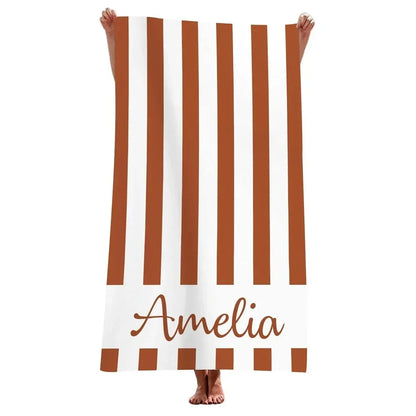 Personalised Striped Microfibre Beach Towel - Deep Burgundy Stripes