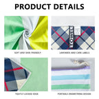 Double sided beach towel features showing hidden pocket and fabric details