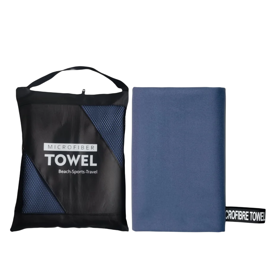 Dark blue oversized microfibre beach towel with carry bag, sand free quick dry towel