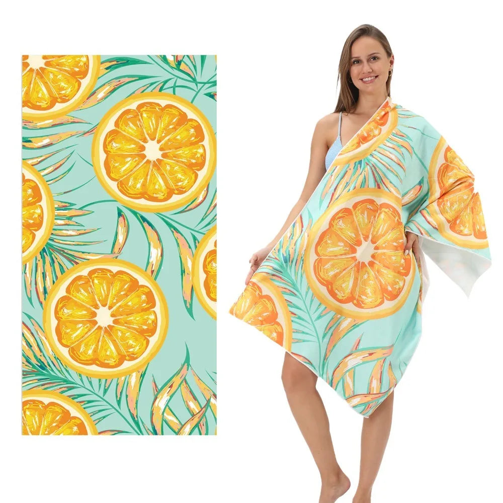 tropical fruit microfibre towel pattern orange citrus design beach towel detail