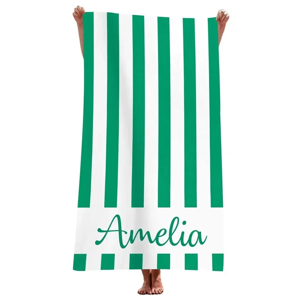 Personalised Striped Microfibre Beach Towel - Fresh Green Stripes