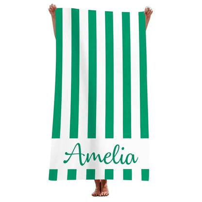 Personalised Striped Microfibre Beach Towel - Fresh Green Stripes