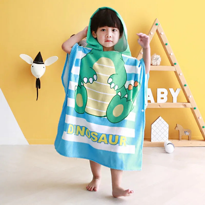 kids hooded towel green dinosaur cartoon bath towel