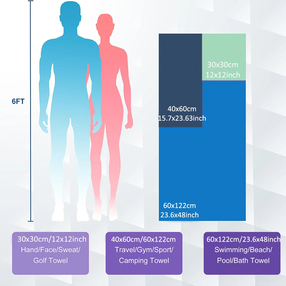 sports towel size comparison body chart microfibre towel guide