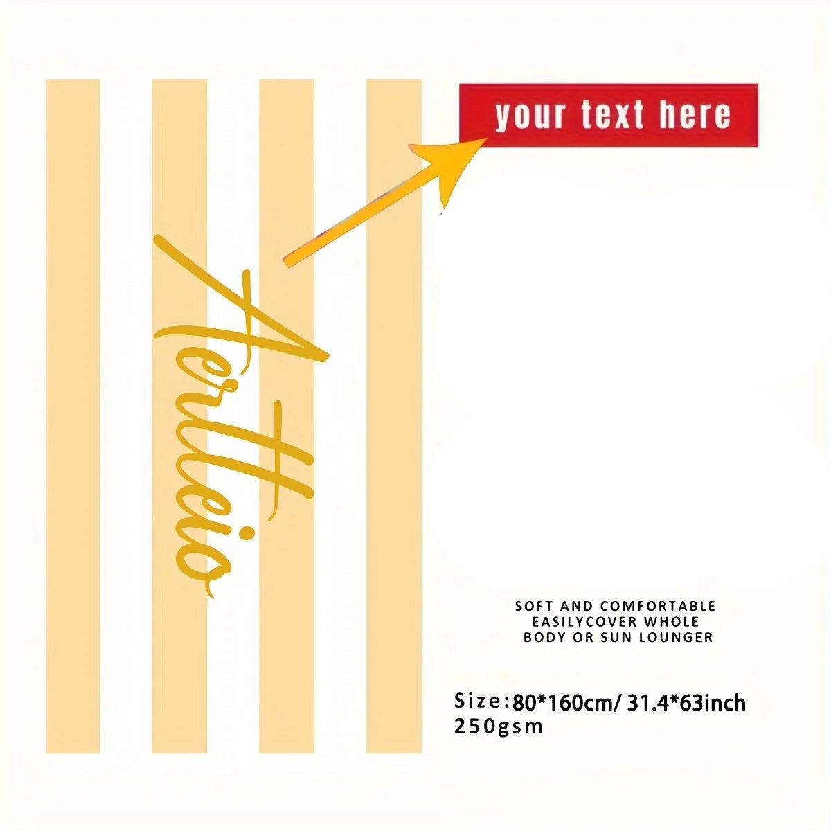 Yellow striped personalised microfibre towel with custom name, beach quick dry towel