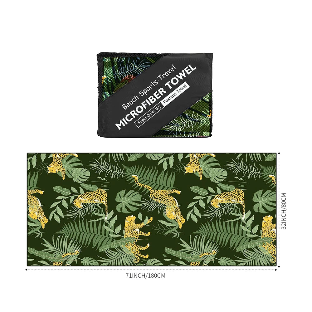 Folded rainforest microfibre beach towel compact size for travel and beach use