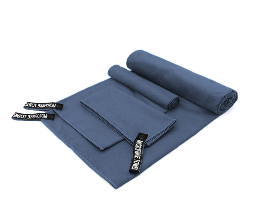 microfibre towel navy blue folded compact towel with pouch
