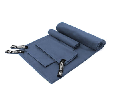 3-Piece Navy Blue Microfibre Quick-Dry Towel Set with Bag | Ideal for Travel, Gym & Beach