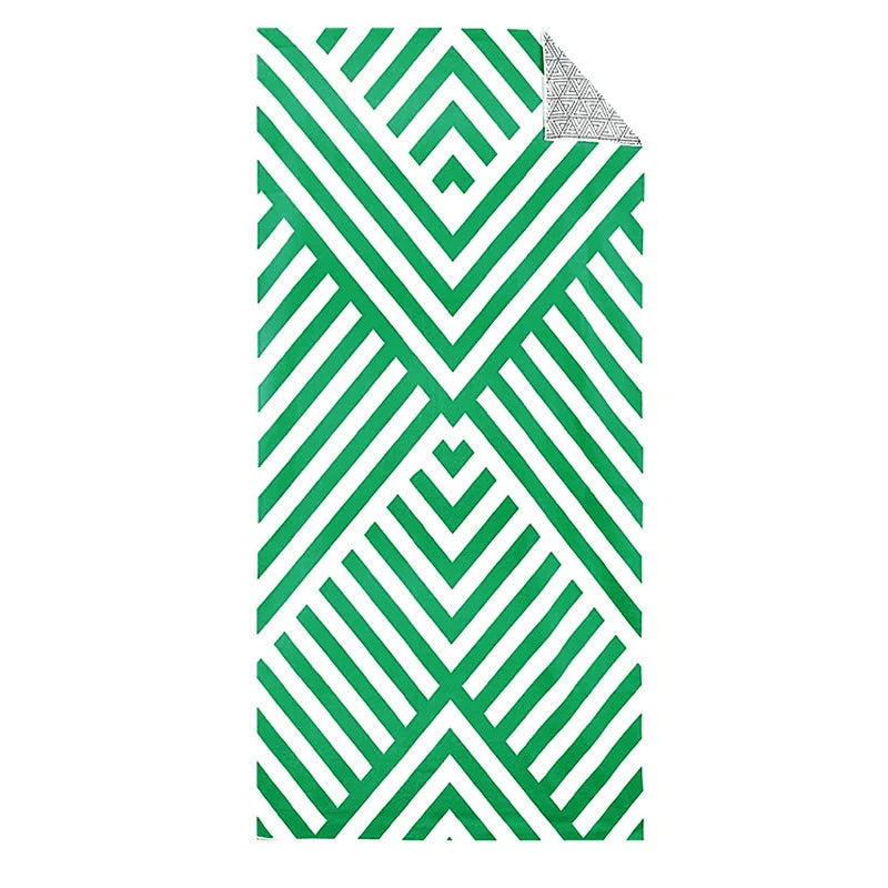 green geometric microfibre towel pattern lightweight quick dry beach towel design