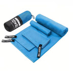 3-delige sneldrogende microvezelhanddoekenset – Azuurblauw