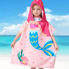 kids hooded towel mermaid design pink beach towel poncho