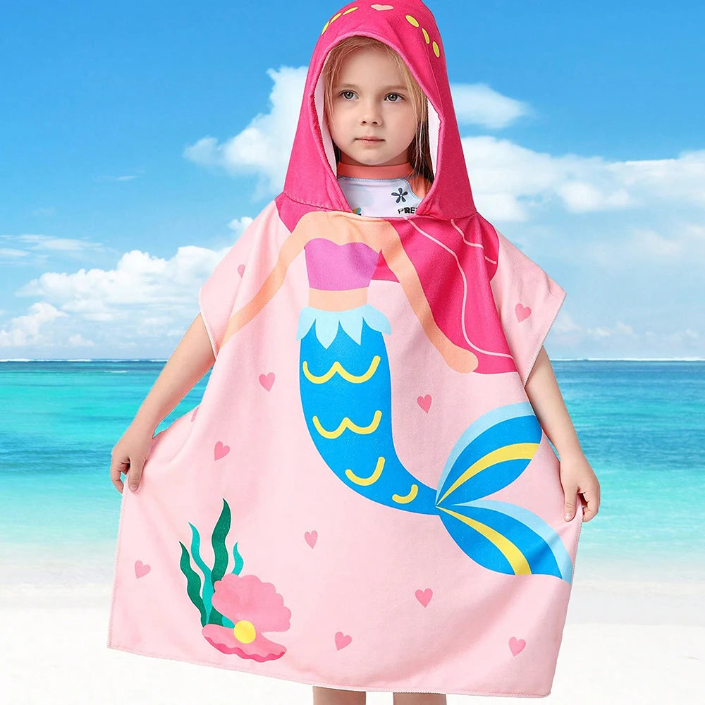 kids hooded towel mermaid design pink beach towel poncho