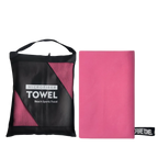 Pink oversized microfibre towel with zip travel pouch, lightweight beach towel set
