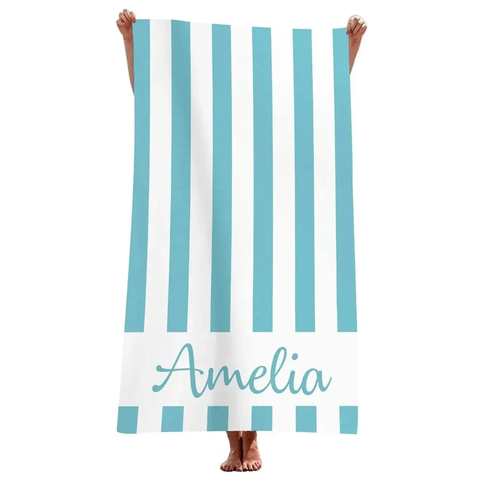 Personalised Striped Microfibre Beach Towel - Sky Blue Stripes