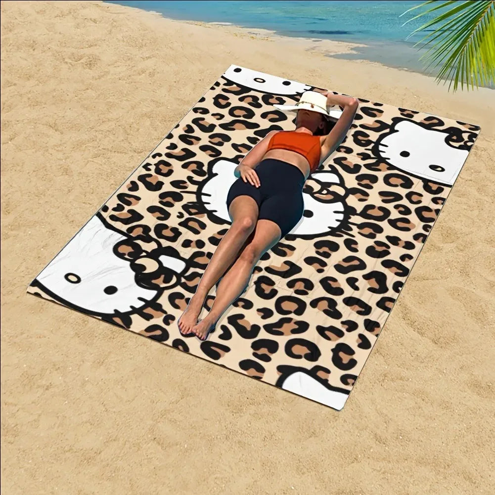 Cute Kitty Leopard Print Beach Towel – Quick-Dry & Chic for Pool, Beach or Travel
