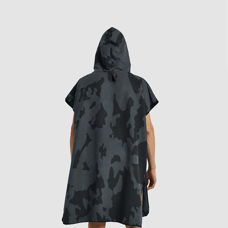 camouflage grey adult microfibre surf poncho changing robe