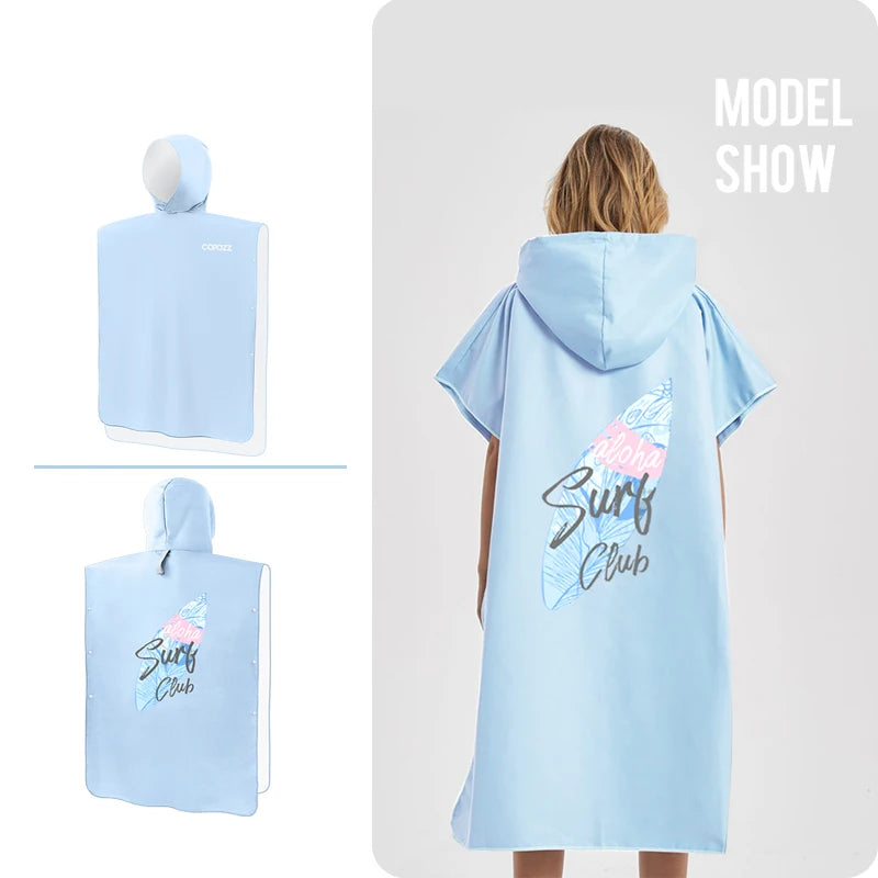 light blue surfboard adult microfibre surf poncho hooded towel