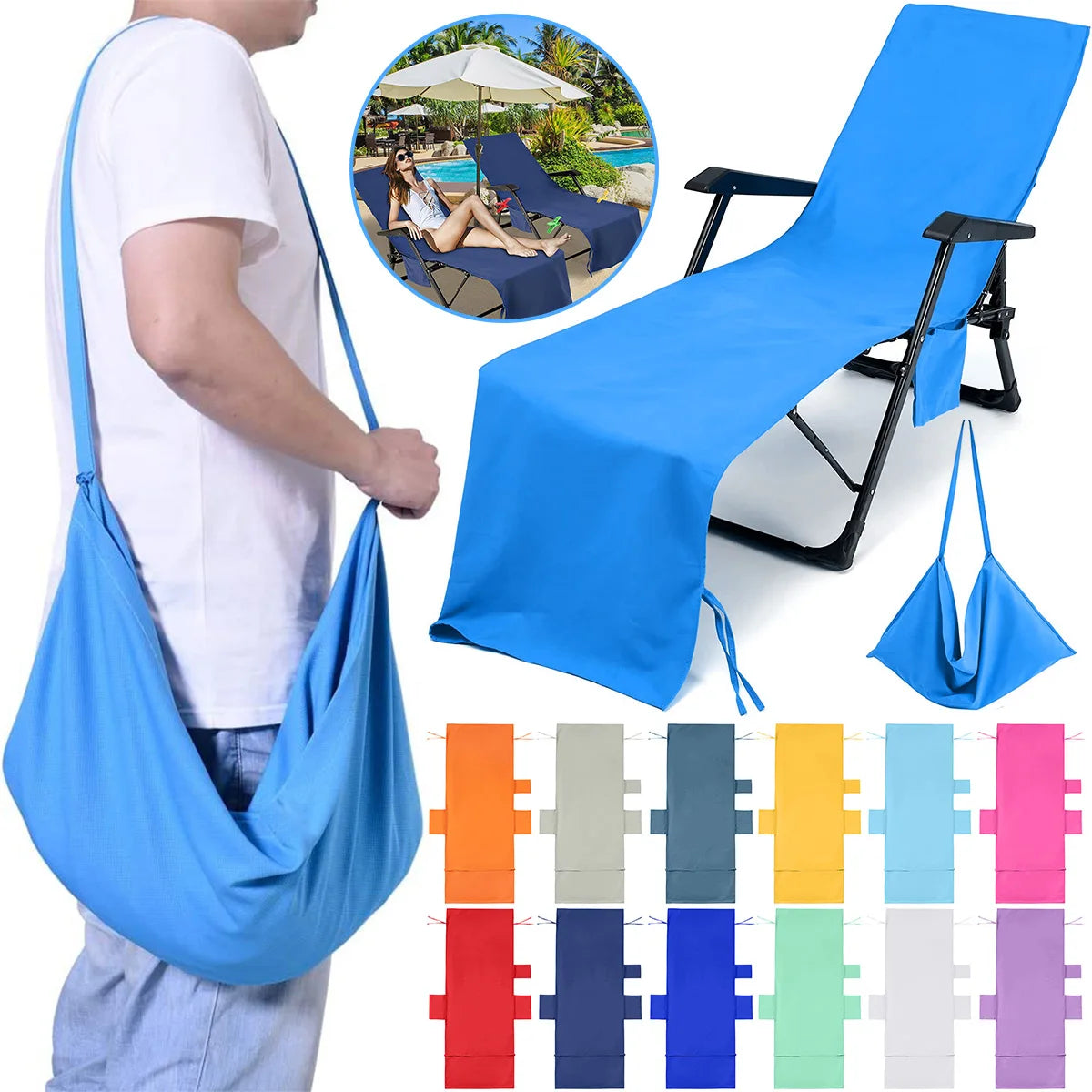 Beach Chair Cover Towel – Quick‑Dry Microfibre, Secure Pockets