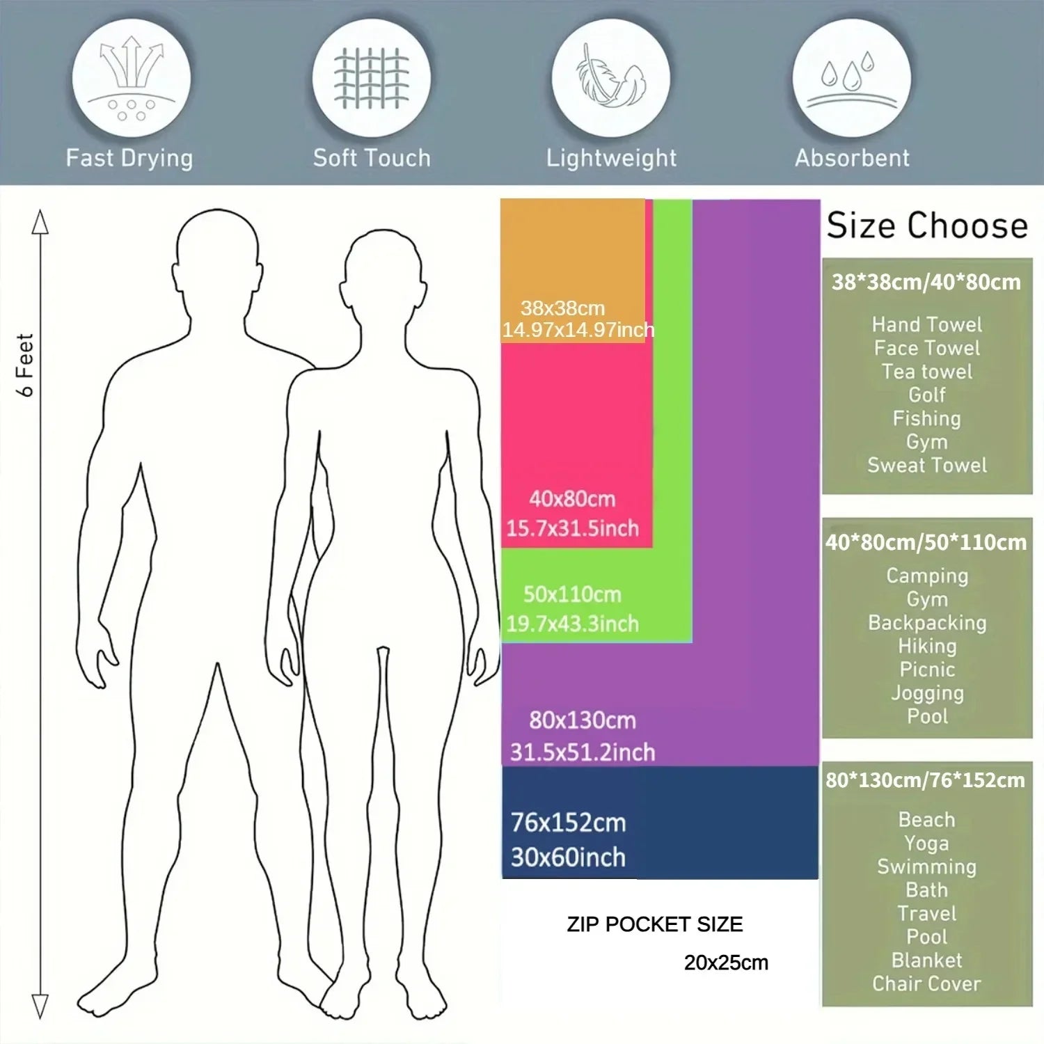 sports towel size guide body comparison microfibre towel dimensions