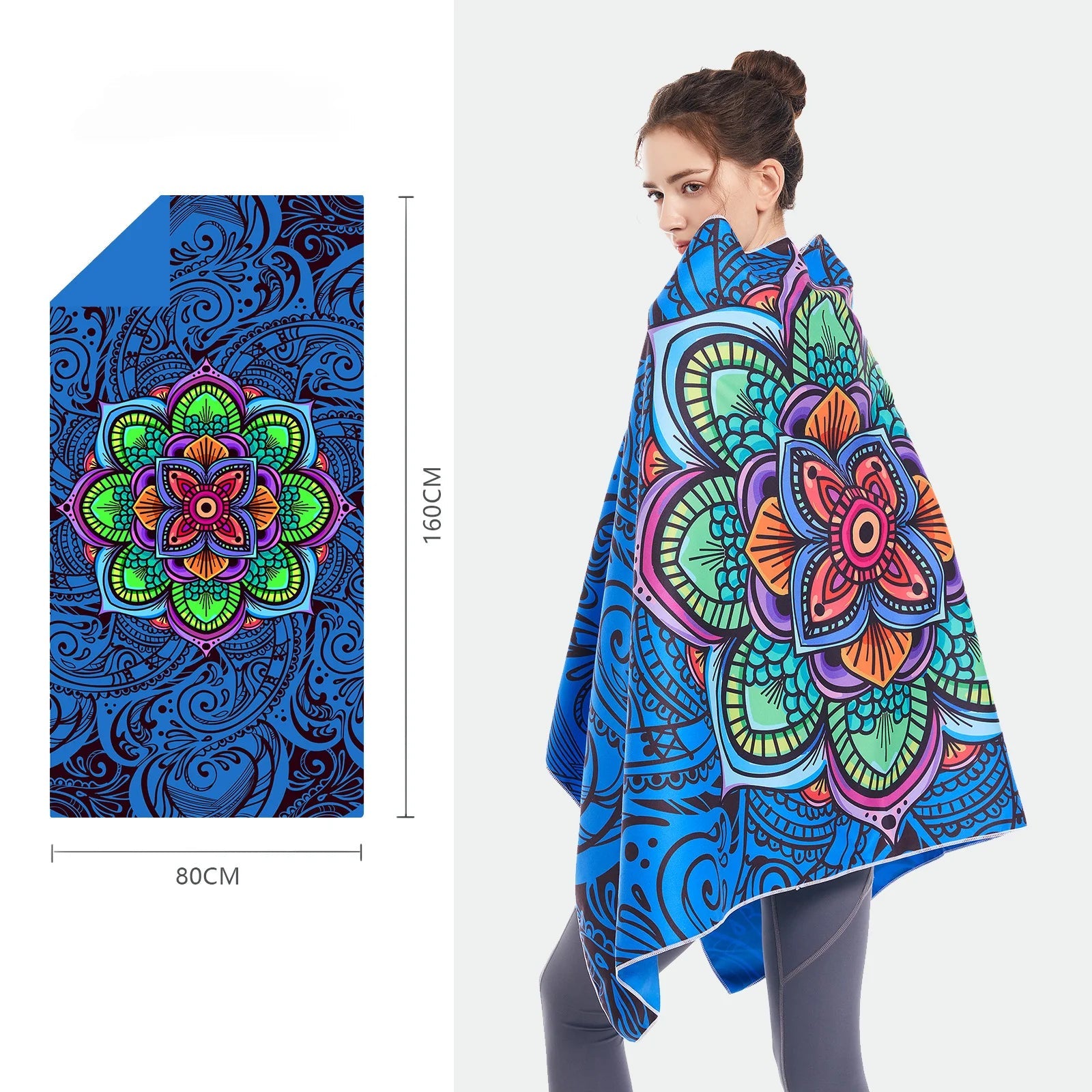 blue printed microfibre towel lightweight quick dry beach towel geometric design