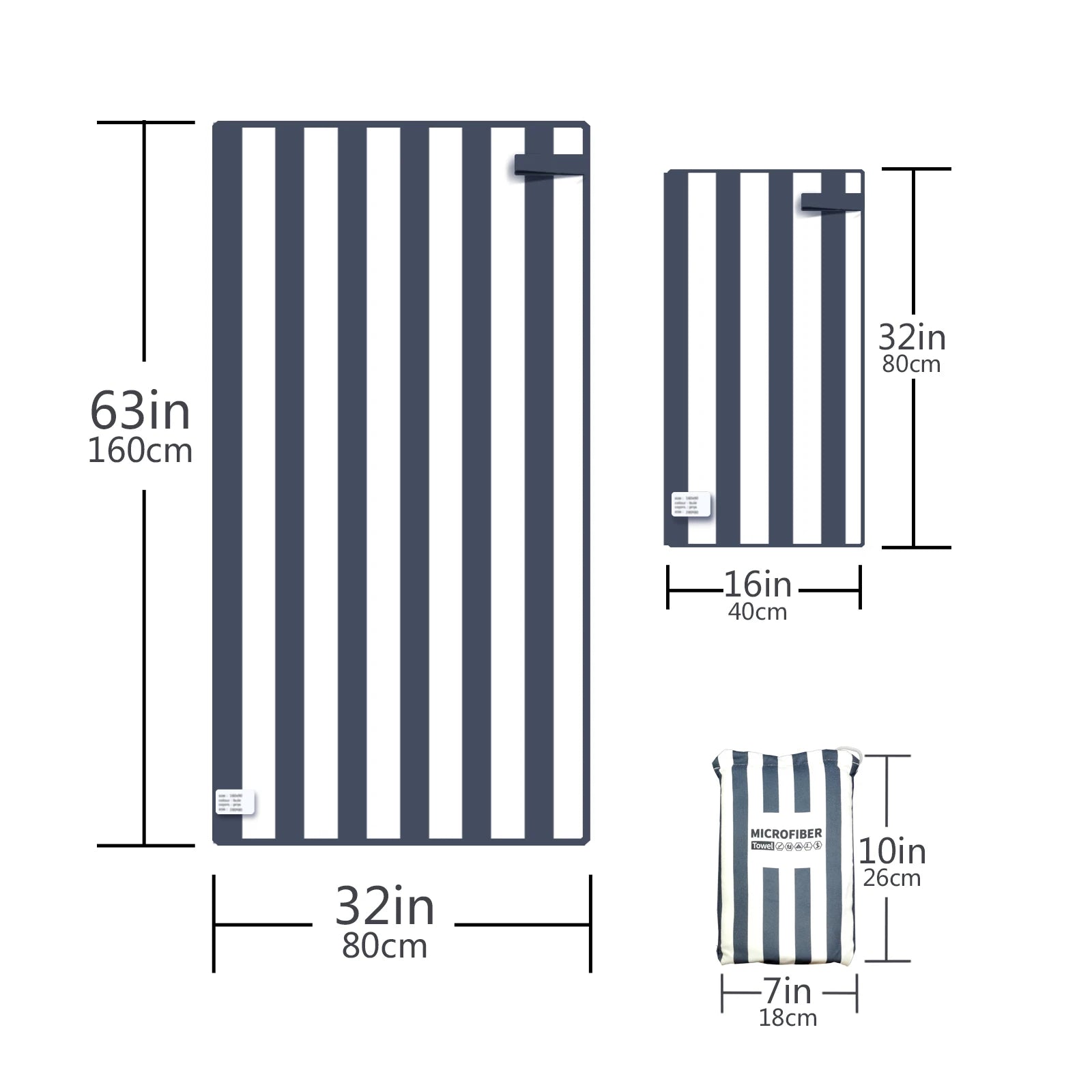 2-Piece Striped Microfibre Quick-Dry Towel