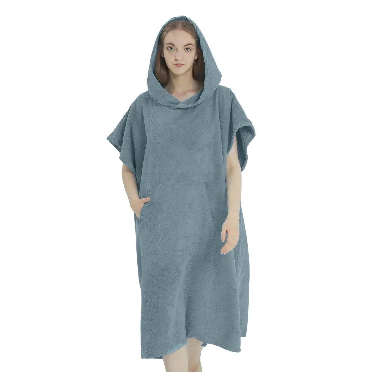 Lichtblauwe microvezel surfponcho met capuchon en ruime pasvorm