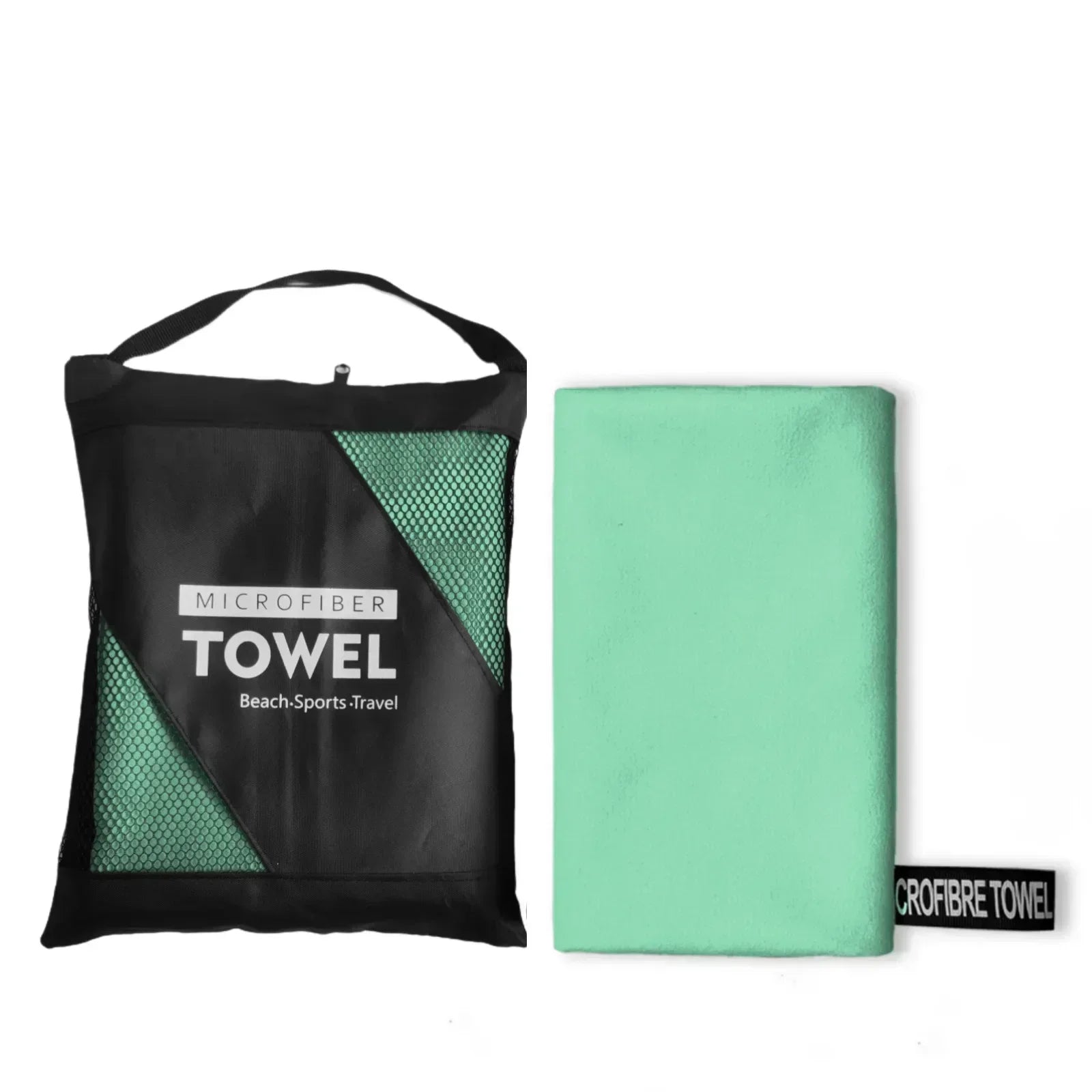 mint green microfibre sports towel with storage bag travel towel