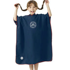 kids microfibre swim poncho hooded towel navy blue
